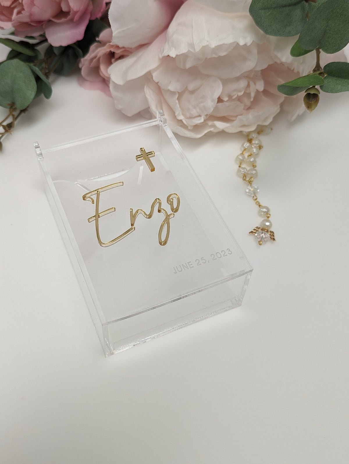 Acrylic Keepsake Box | Personalized Lid with details Baptism First Communion and More