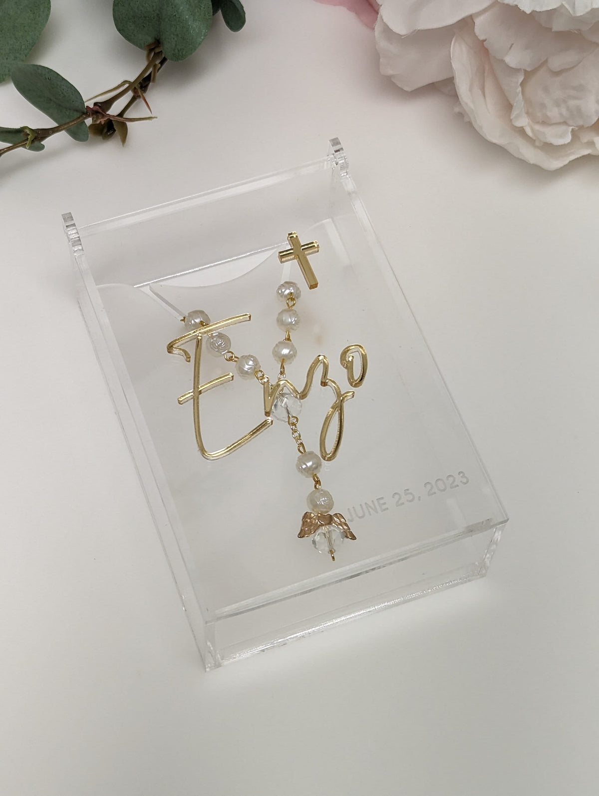 Acrylic Keepsake Box | Personalized Lid with details Baptism First Communion and More