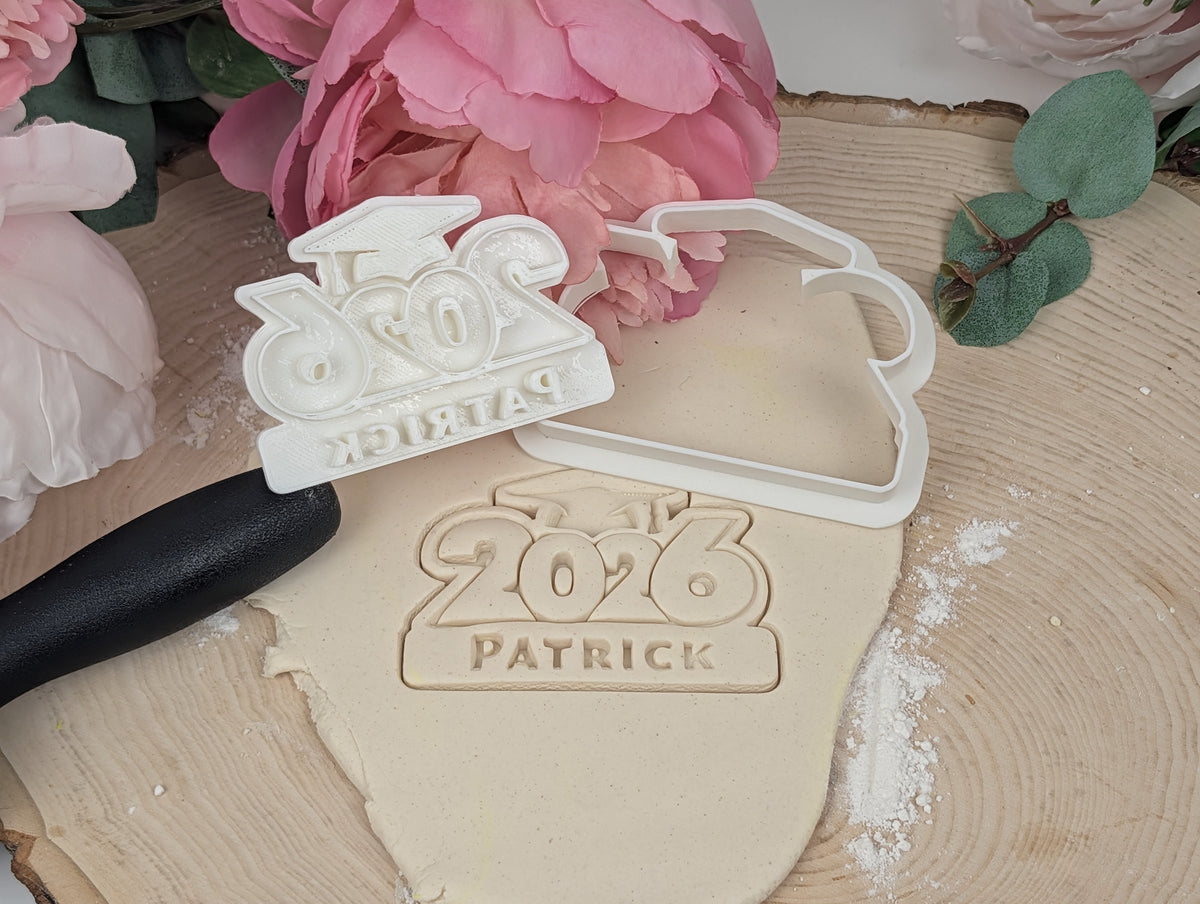 Grad 2026 personalized Cookie Graduation stamp set | cutters included