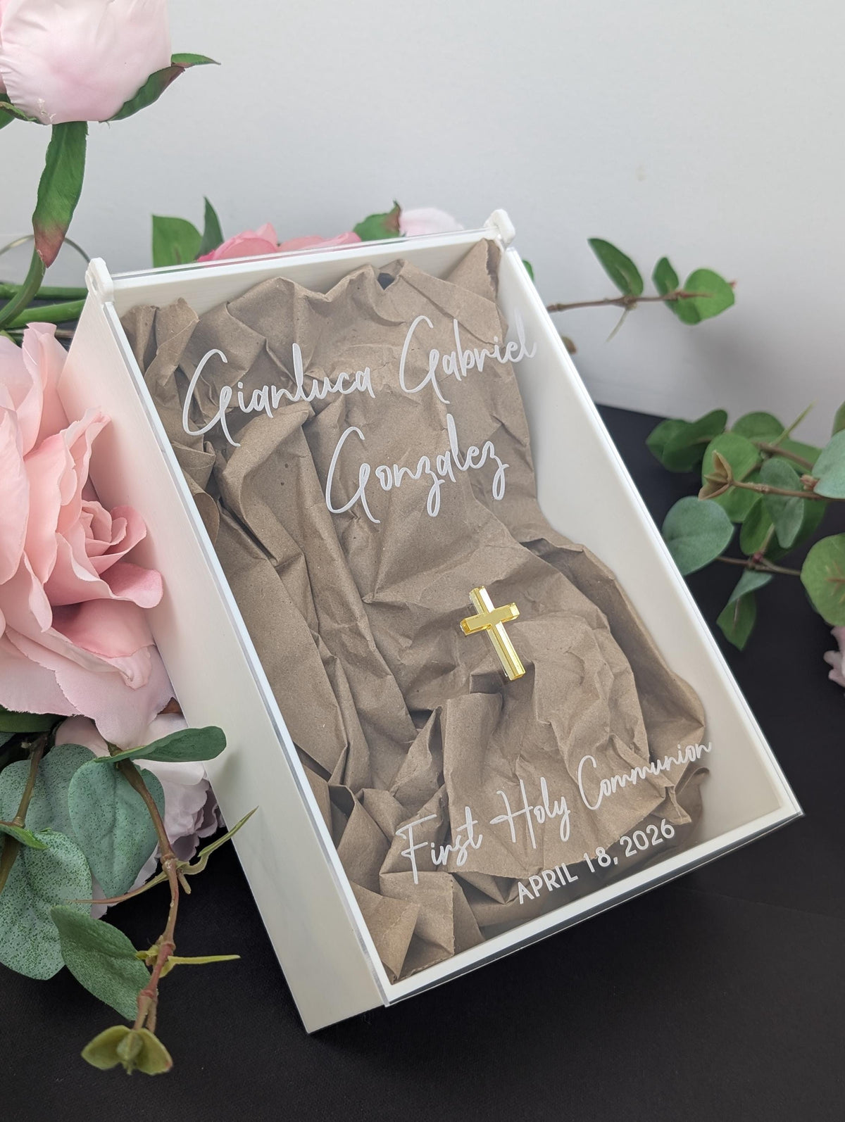 Acrylic Keepsake Box | Personalized Lid with details Baptism First Communion and More