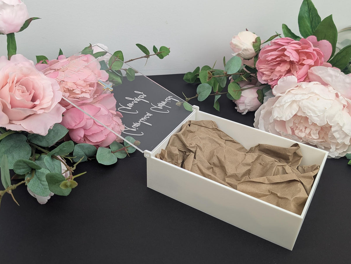 Acrylic Keepsake Box | Personalized Lid with details Baptism First Communion and More