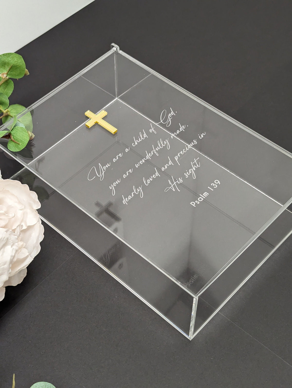 Acrylic Keepsake Box | Personalized Lid with details Baptism First Communion and More