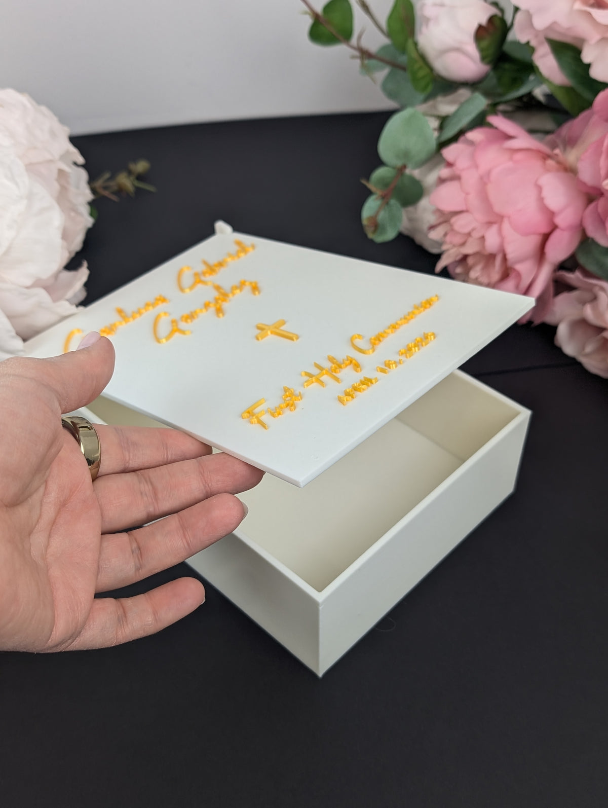 Acrylic Keepsake Box | Personalized Lid with details Baptism First Communion and More