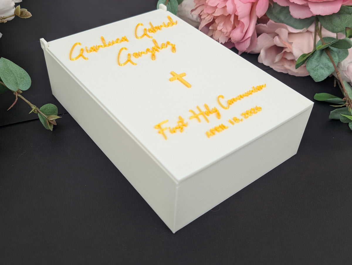 Acrylic Keepsake Box | Personalized Lid with details Baptism First Communion and More