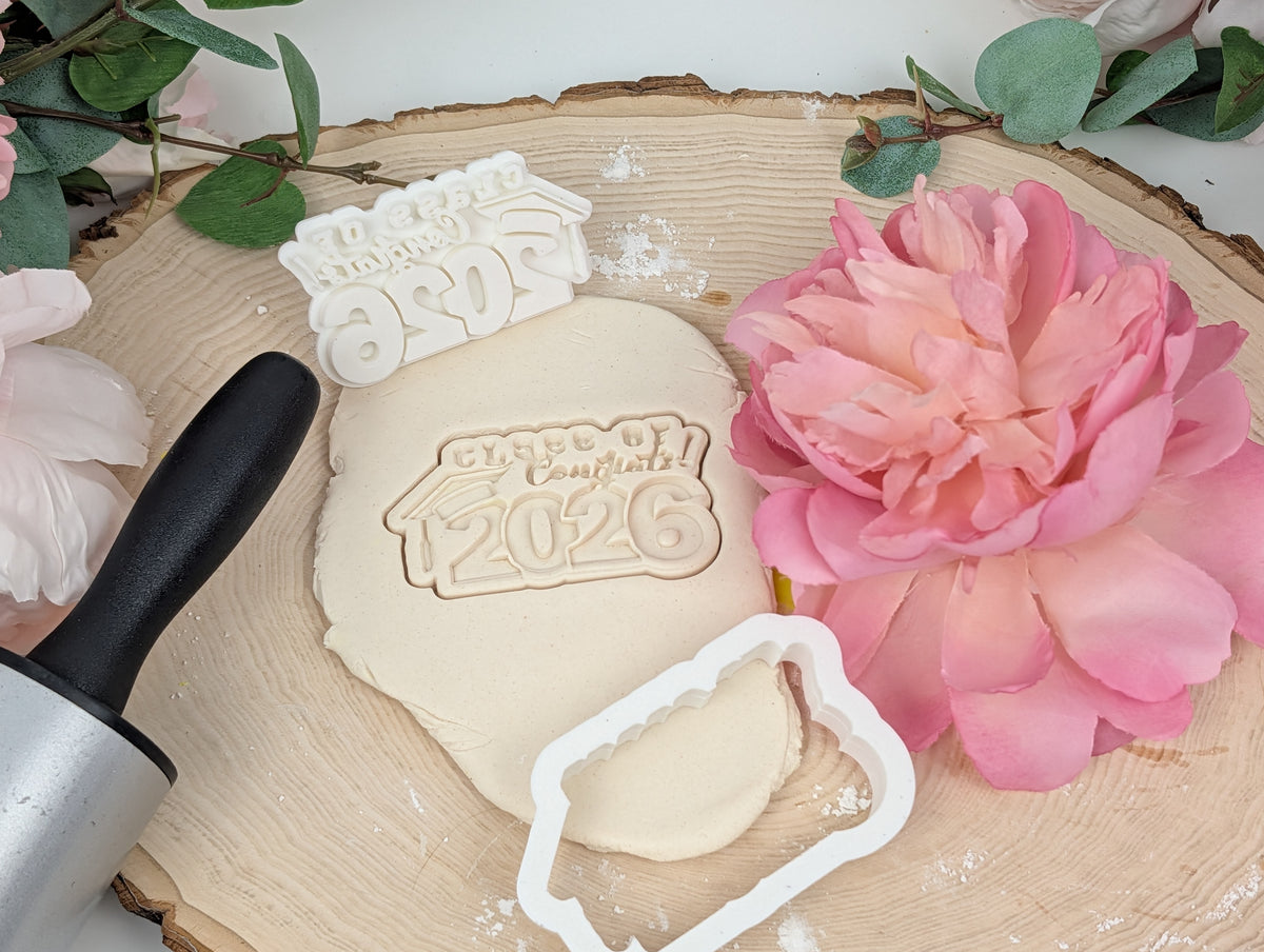 Grad 2026 personalized Cookie Graduation stamp set | cutters included