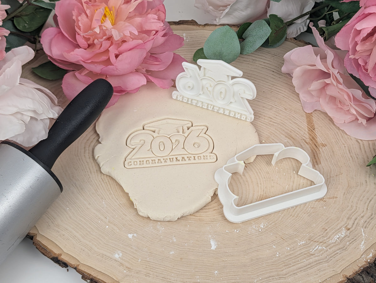 Grad 2026 personalized Cookie Graduation stamp set | cutters included