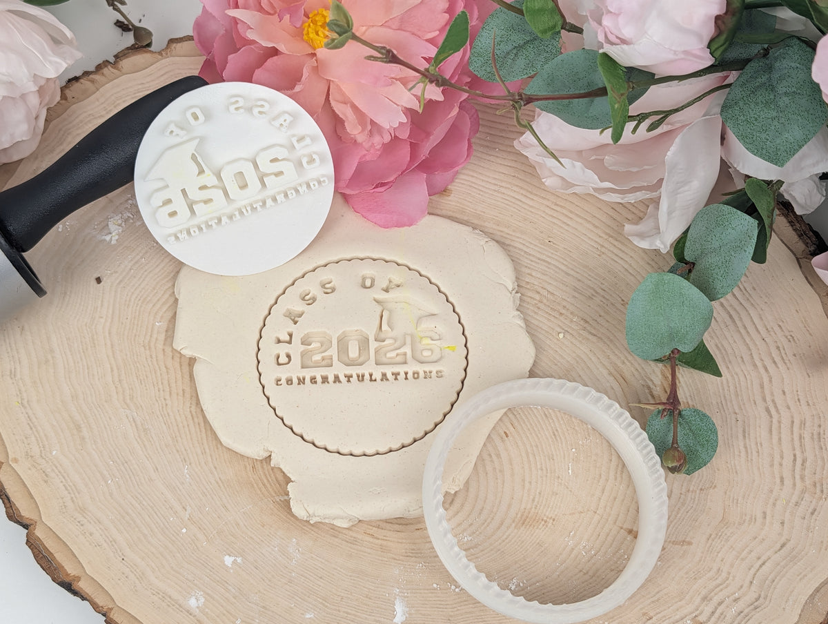 Grad 2026 personalized Cookie Graduation stamp set | cutters included