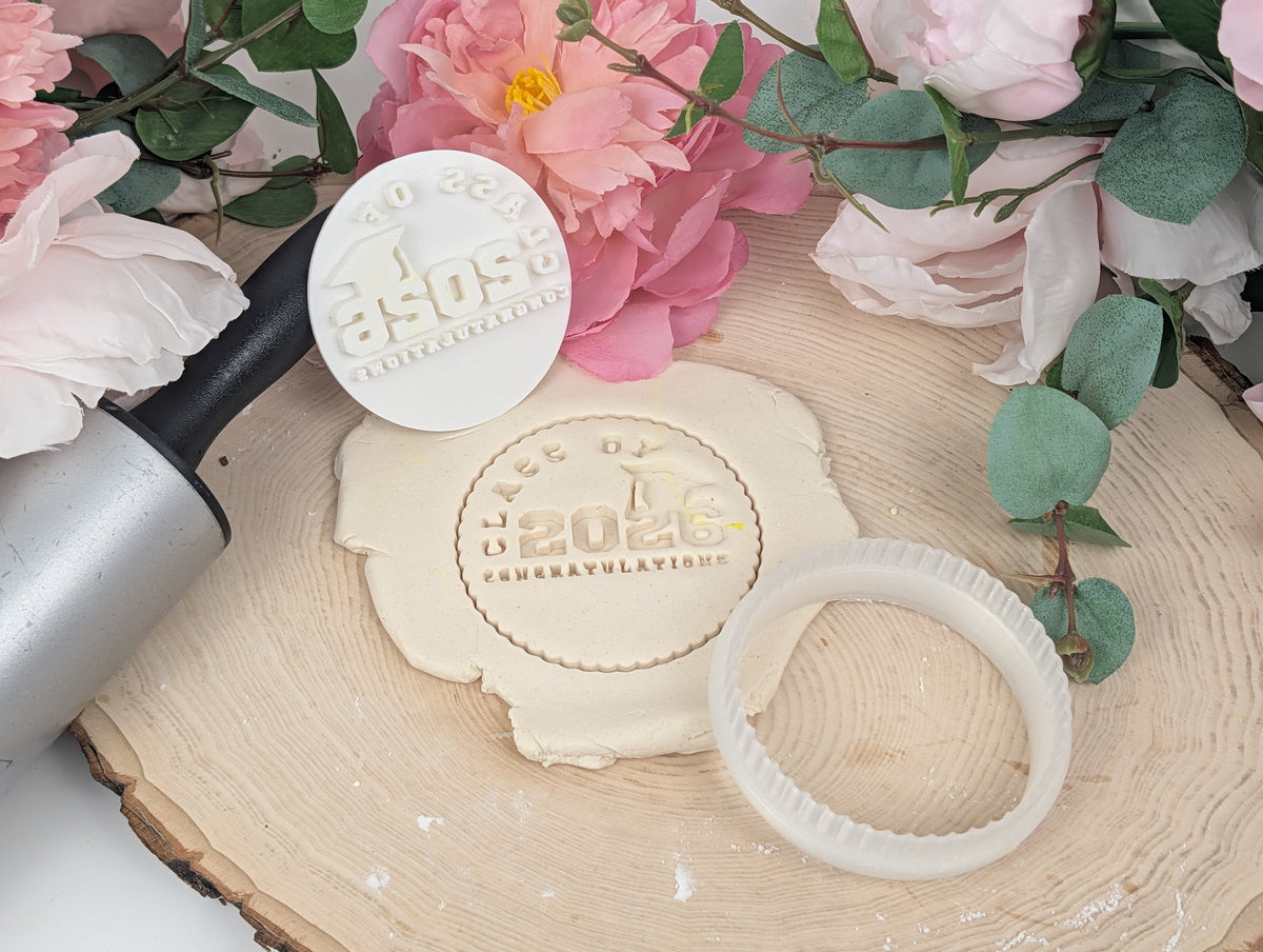 Grad 2026 personalized Cookie Graduation stamp set | cutters included