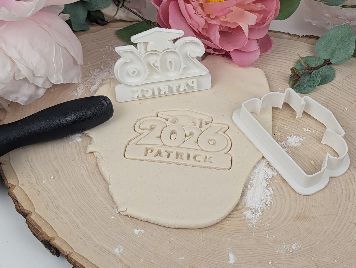 Grad 2026 personalized Cookie Graduation stamp set | cutters included